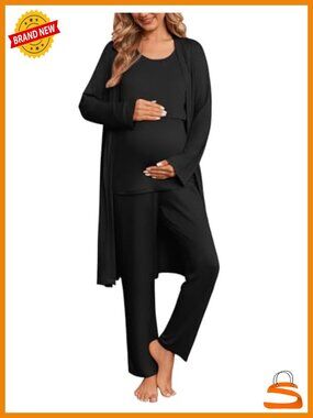3 Piece Maternity Nursing Pajama Set with Robe and Tank